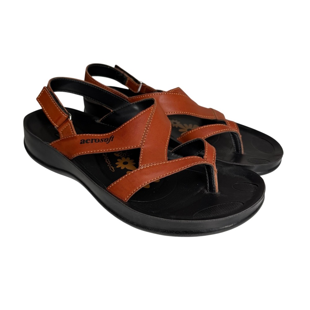 Aerosoft Deke Comfort Thong Slingback Sandals Womens 41 10US Brown Resort Wear